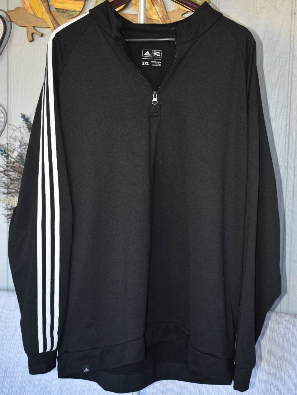 Adidas Golf Black 3-Stripe Climalite 1/4 Zip Pullover Sweatshirt Men's 2XL